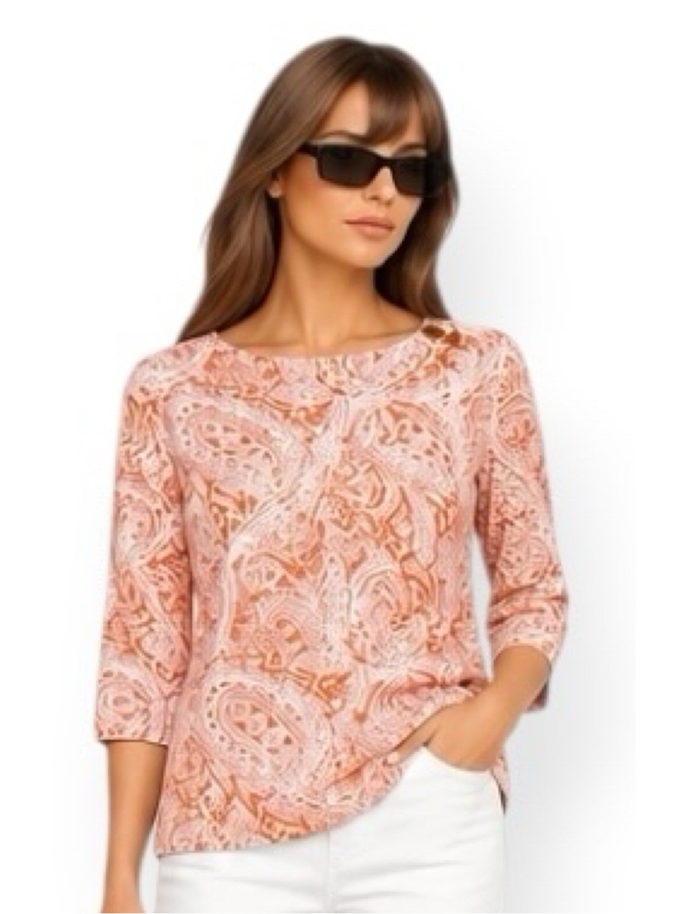 J.McLaughlin Catalina Orange & White Size S Boatneck Paisley